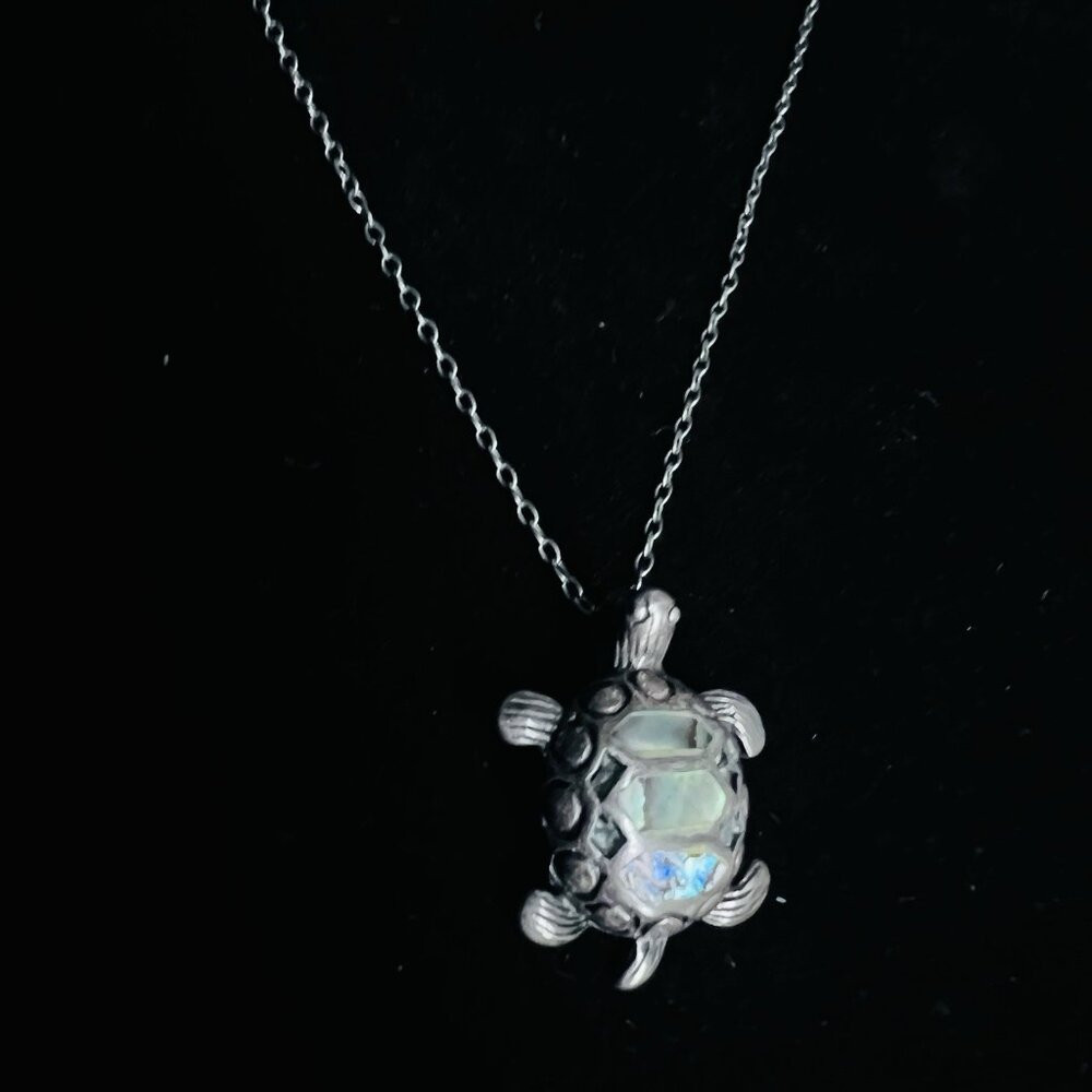 Vintage Sterling Silver Abalone 3D Sea Turtle Pendant w/ 18" Chain Necklace